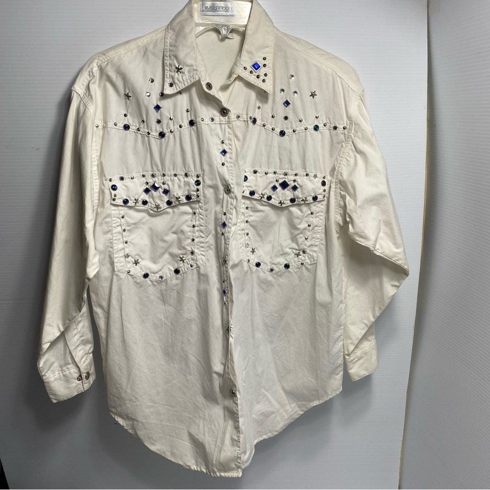 Vintage Illustrations Rhinestone Button Up Long Sleeve Shirt Size Small